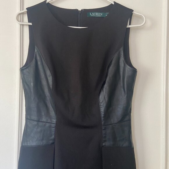 Lauren Ralph Lauren - Black Knee length dress with faux leather detail Size 6P - Picture 2 of 13